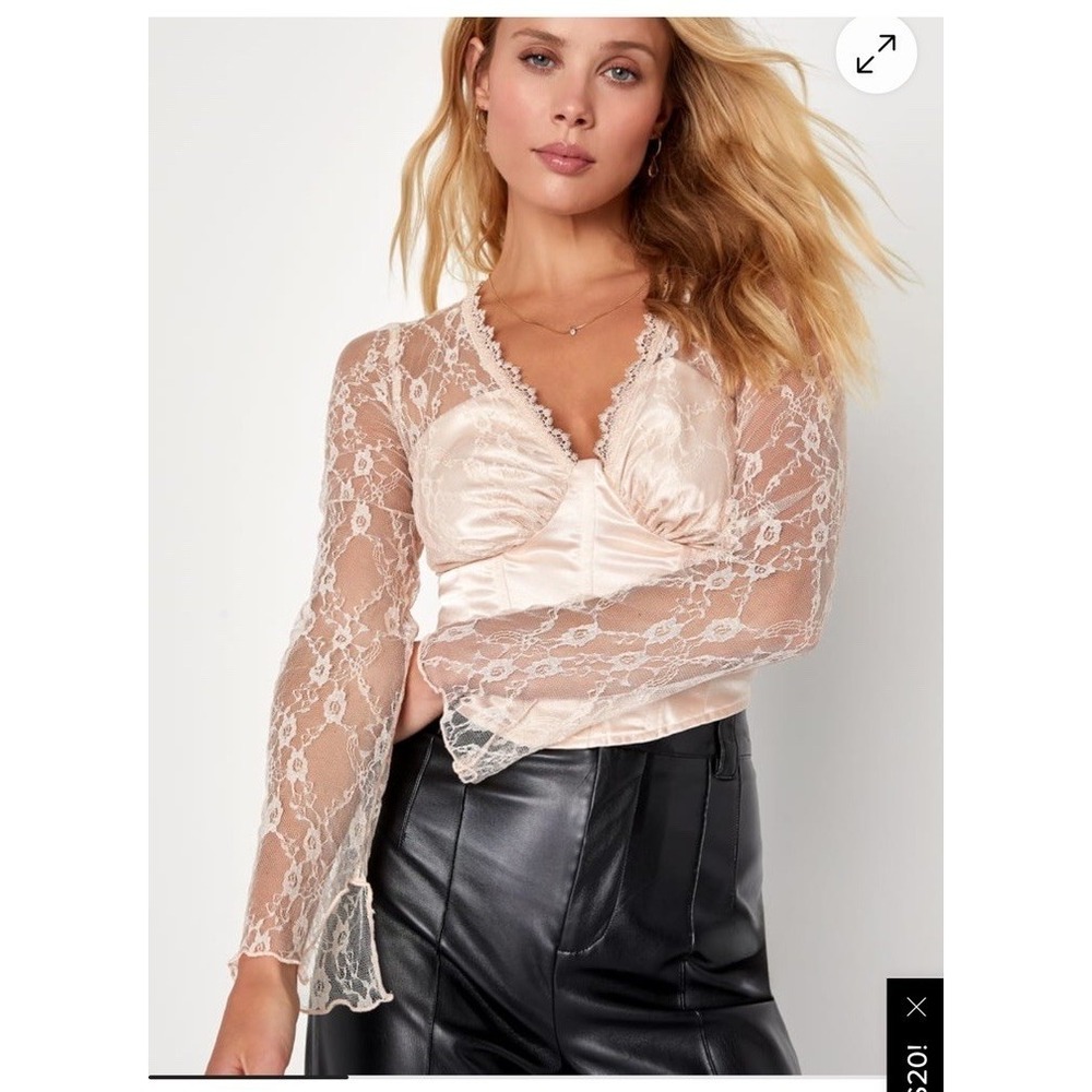 Lulus Women's New Romantic Blush Pink Satin Lace Corset Top SzM